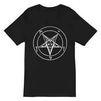 Sigil of Baphomet design on unisex V-neck shirt, front view
