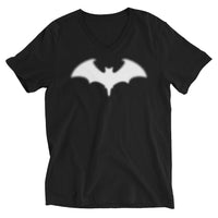 Blurry Bat design on unisex V-neck shirt, front view