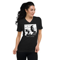 Aleister Crowley design on unisex V-neck shirt, front view