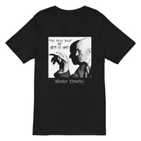 Aleister Crowley design on unisex V-neck shirt, front view