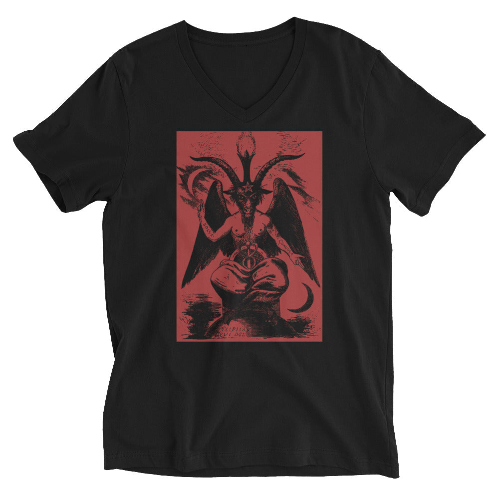 Original Baphomet Éliphas Lévi Drawing Women's Short Sleeve V-Neck T-Shirt Red Print - Edge of Life Designs