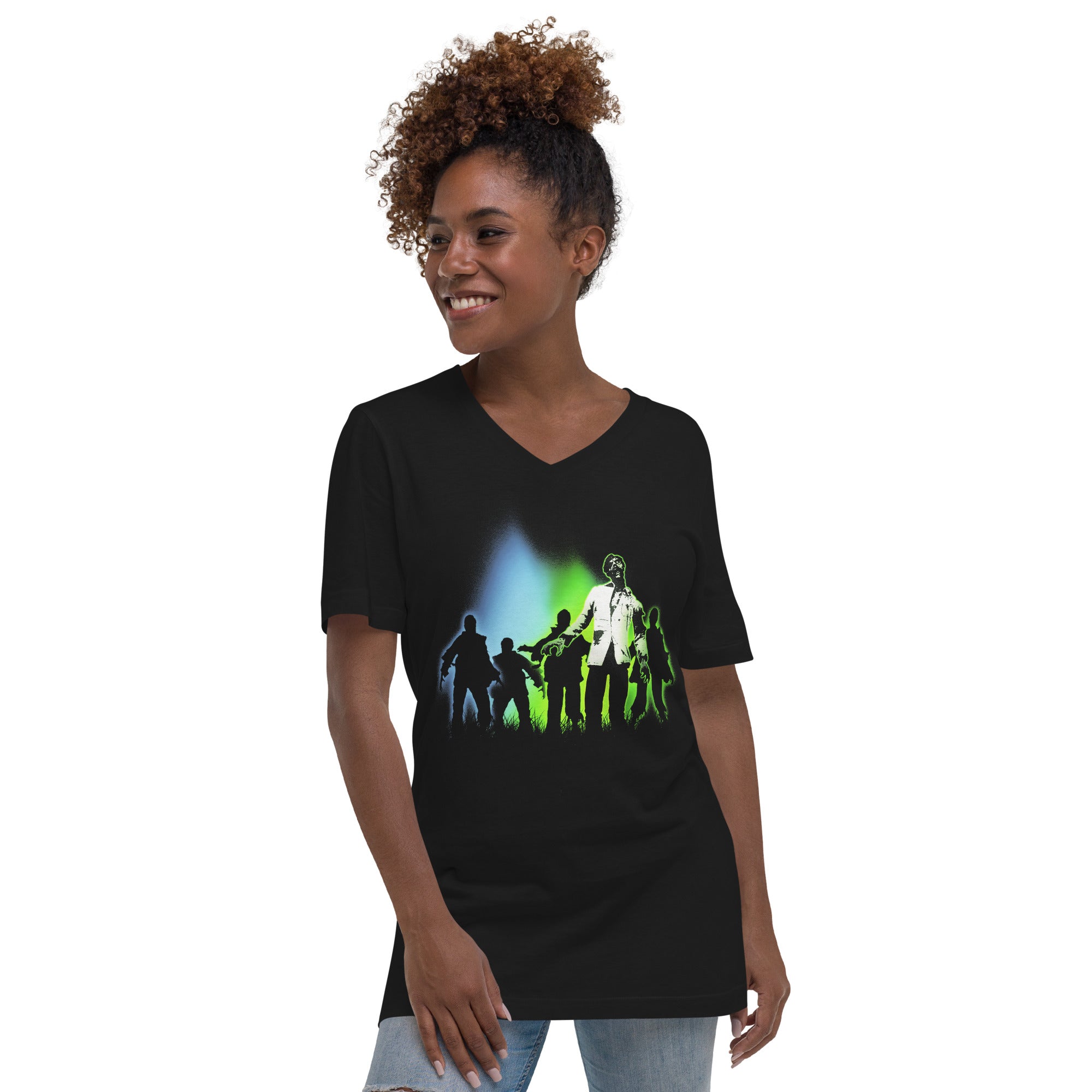Radioactive Walking Dead Zombie Horde Women’s Short Sleeve V-Neck T-Shirt - Edge of Life Designs