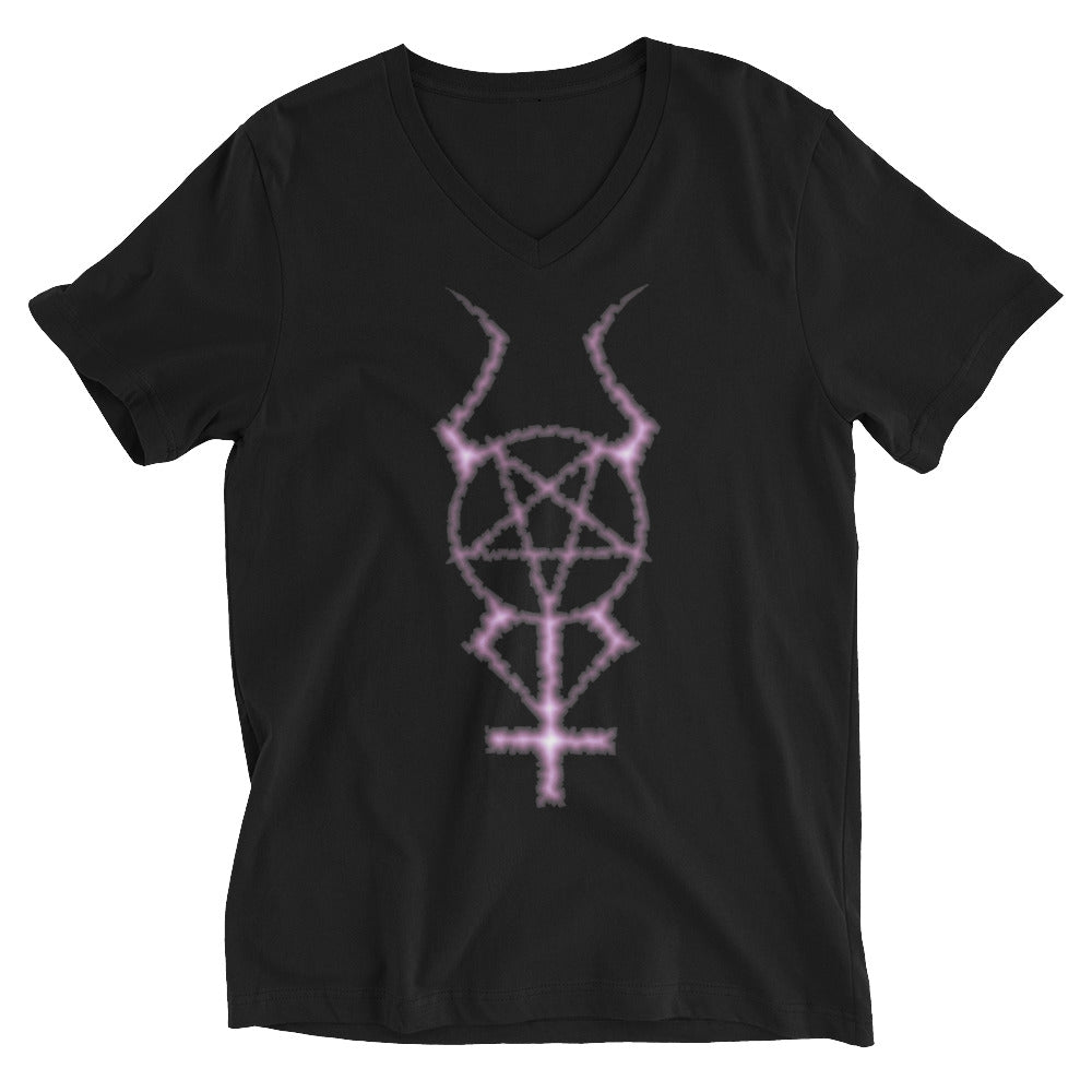 Dark Forces Horned Pentacross Pentagram Cross Women’s Short Sleeve V-Neck T-Shirt - Edge of Life Designs
