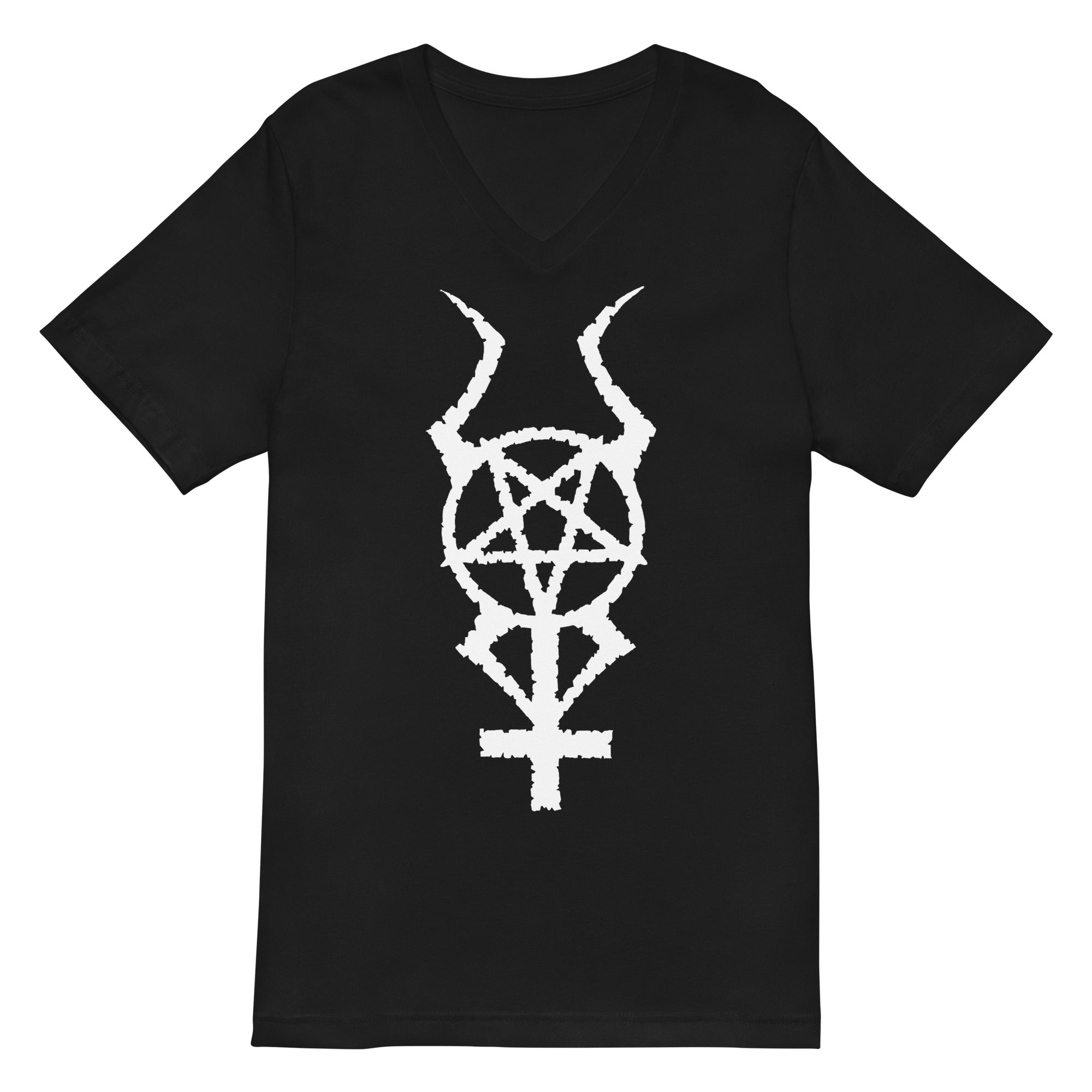 White Horned Pentacross Ritual Pentagram Cross Women’s Short Sleeve V-Neck T-Shirt - Edge of Life Designs