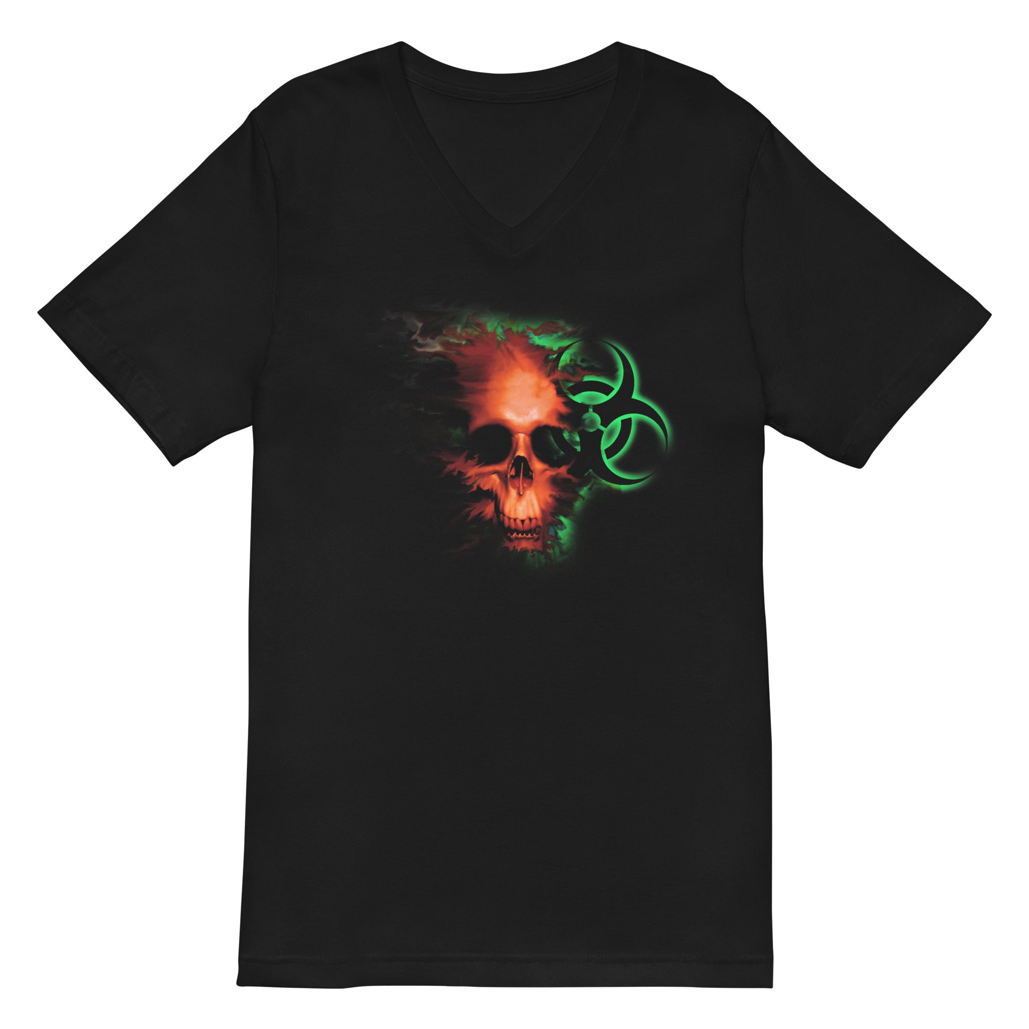 Radioactive Zombie Skull Bio Hazard Women’s Short Sleeve V-Neck T-Shirt - Edge of Life Designs
