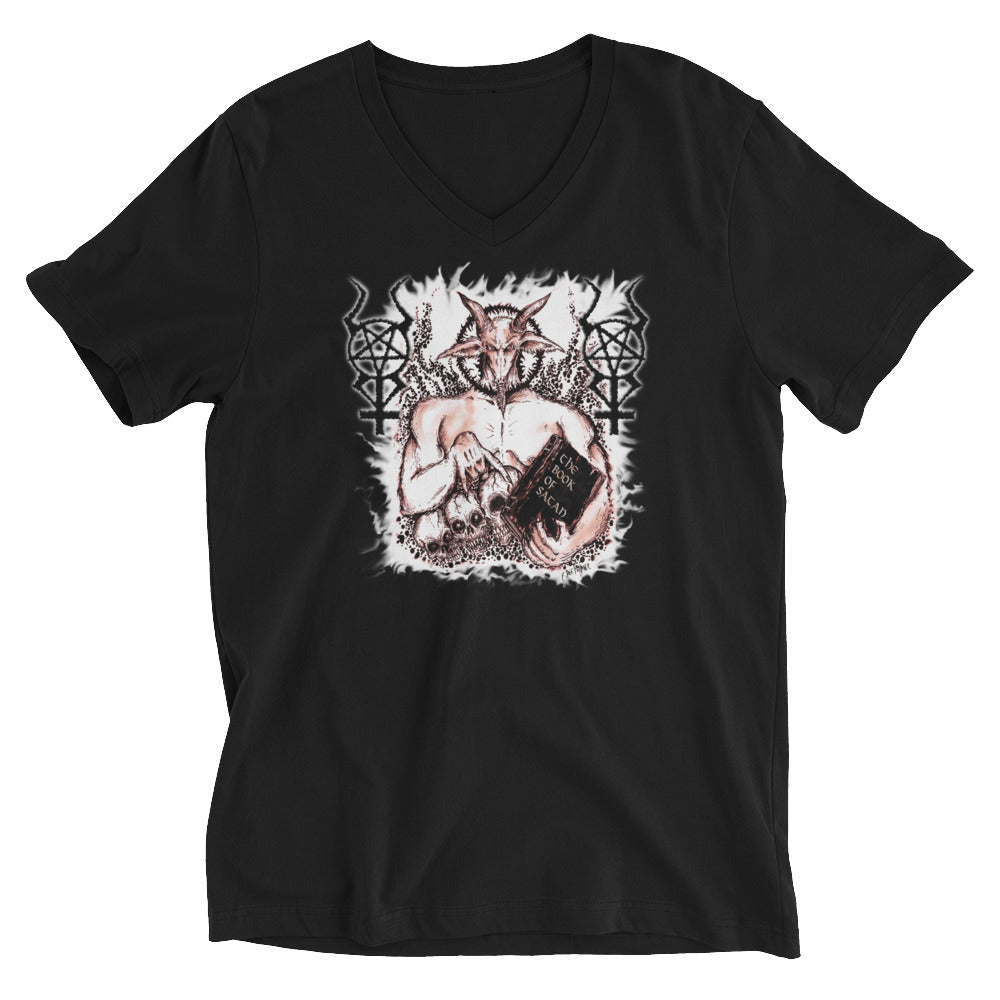 Book of Satan Baphomet Satanic Ritual Women’s Short Sleeve V-Neck T-Shirt - Edge of Life Designs
