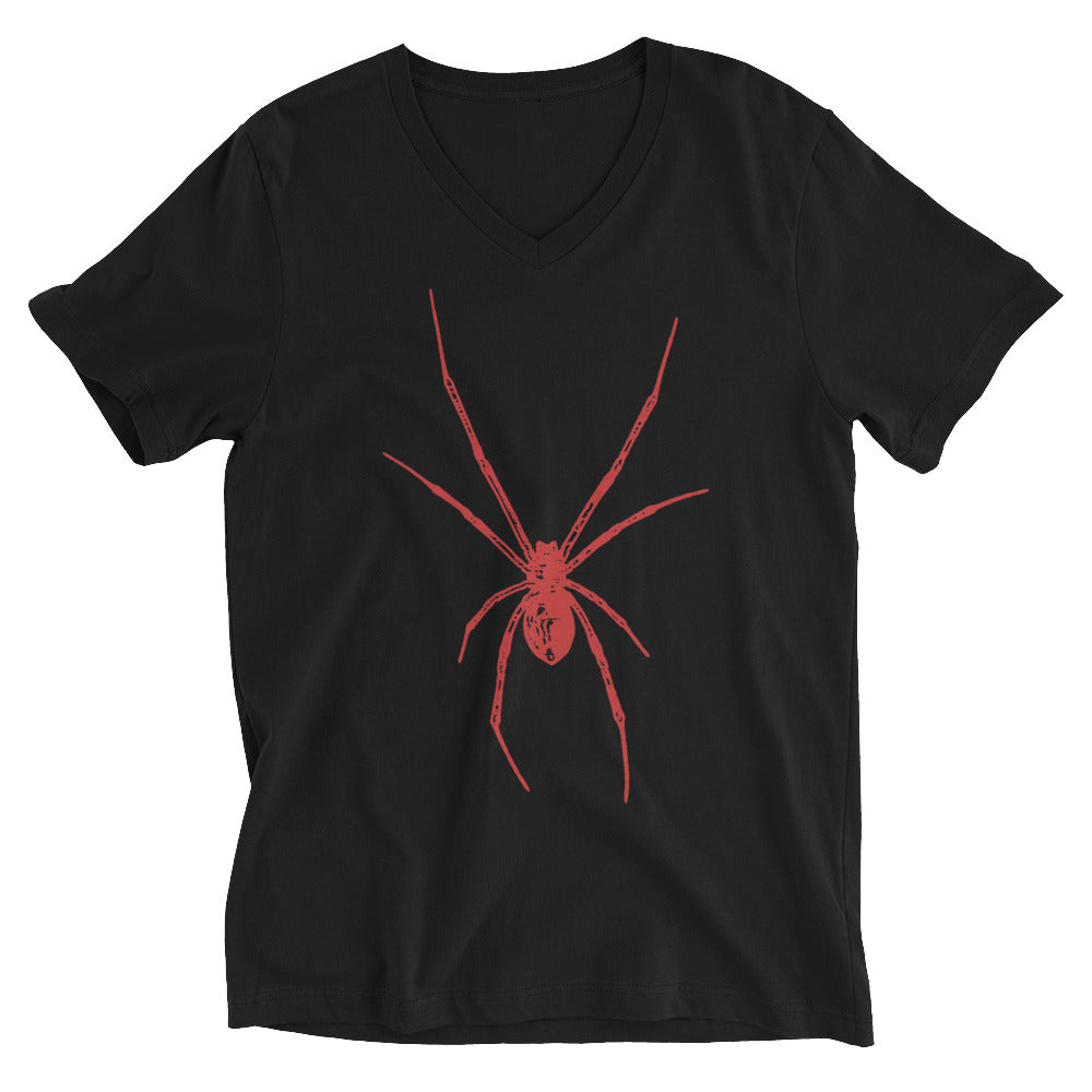 Red Creepy Spider Arachnid Black Widow Women’s Short Sleeve V-Neck T-Shirt - Edge of Life Designs