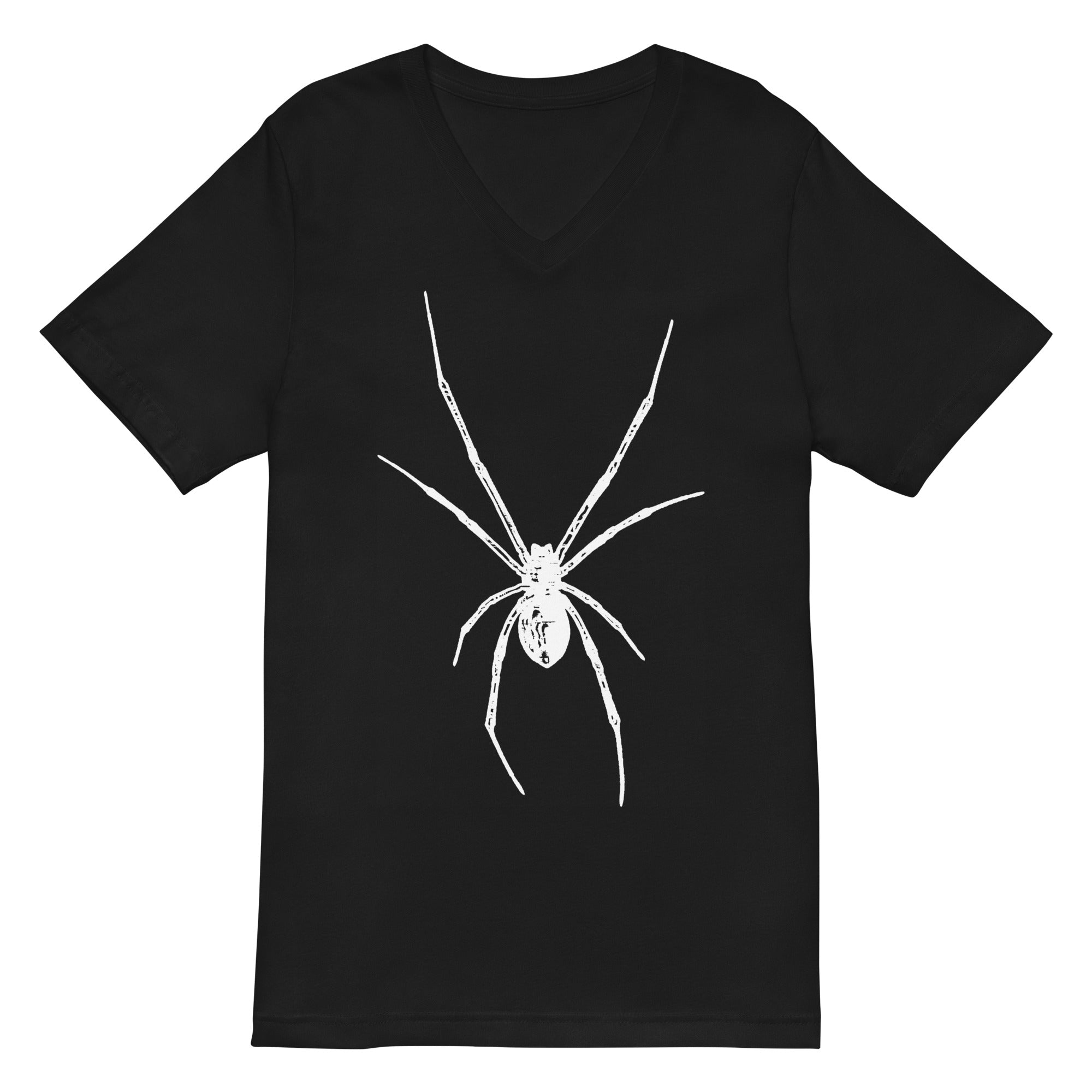 White Creepy Spider Arachnid Black Widow Women’s Short Sleeve V-Neck T-Shirt - Edge of Life Designs