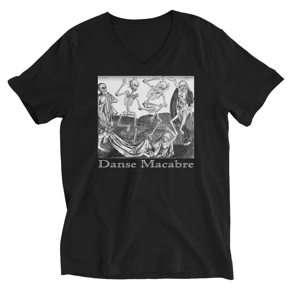 Dance Macabre Skeletons in the Medieval Dance of Death Women’s Short Sleeve V-Neck T-Shirt - Edge of Life Designs