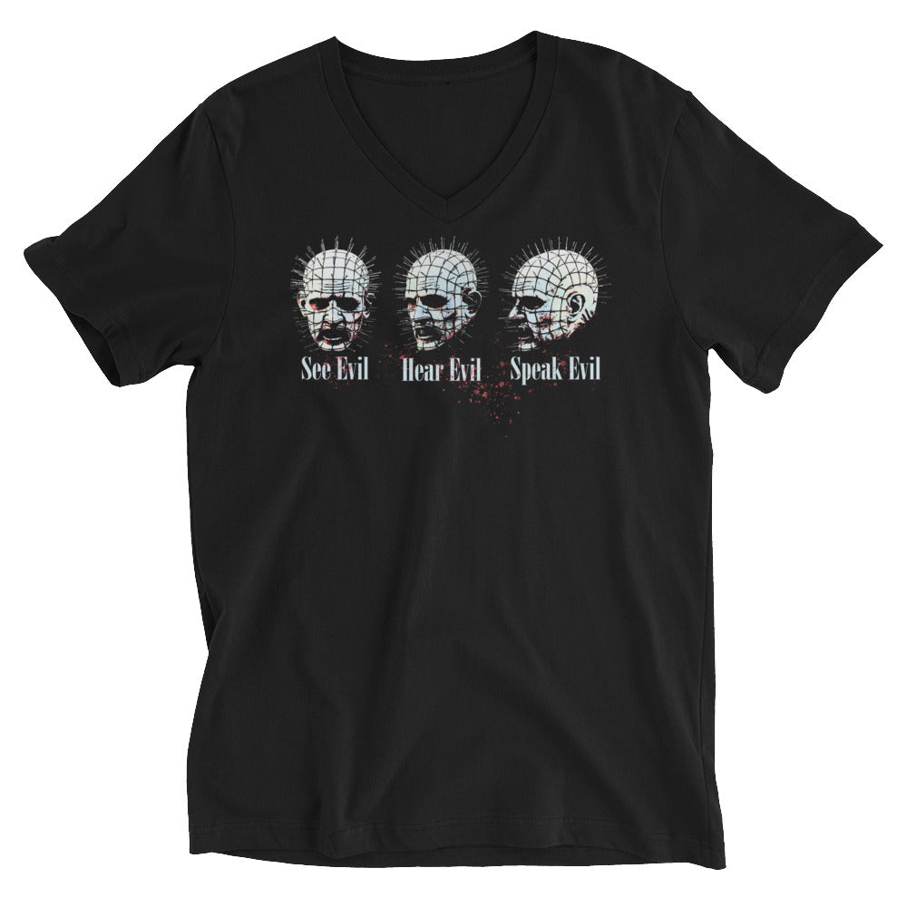 See Evil, Hear Evil, Speak Evil Horror Women’s Short Sleeve V-Neck T-Shirt - Edge of Life Designs