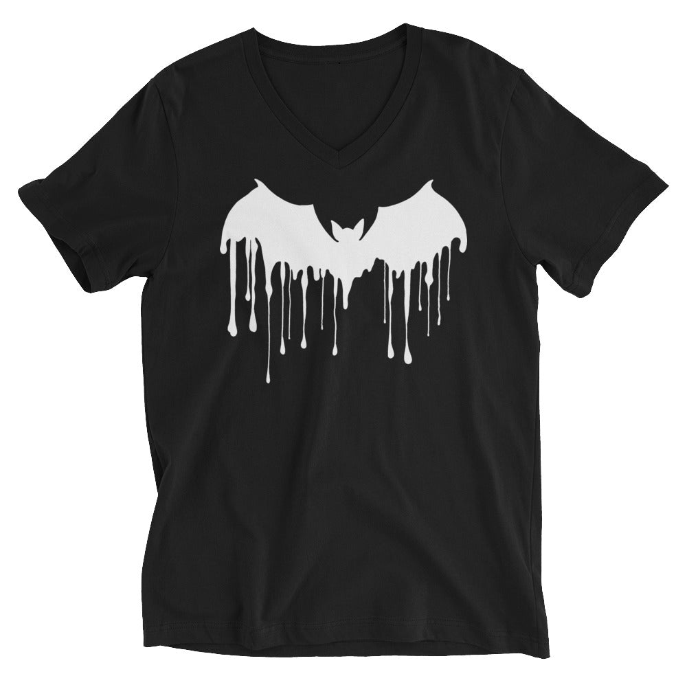 White Drip Melting Vampire Bat Women’s Short Sleeve V-Neck T-Shirt - Edge of Life Designs