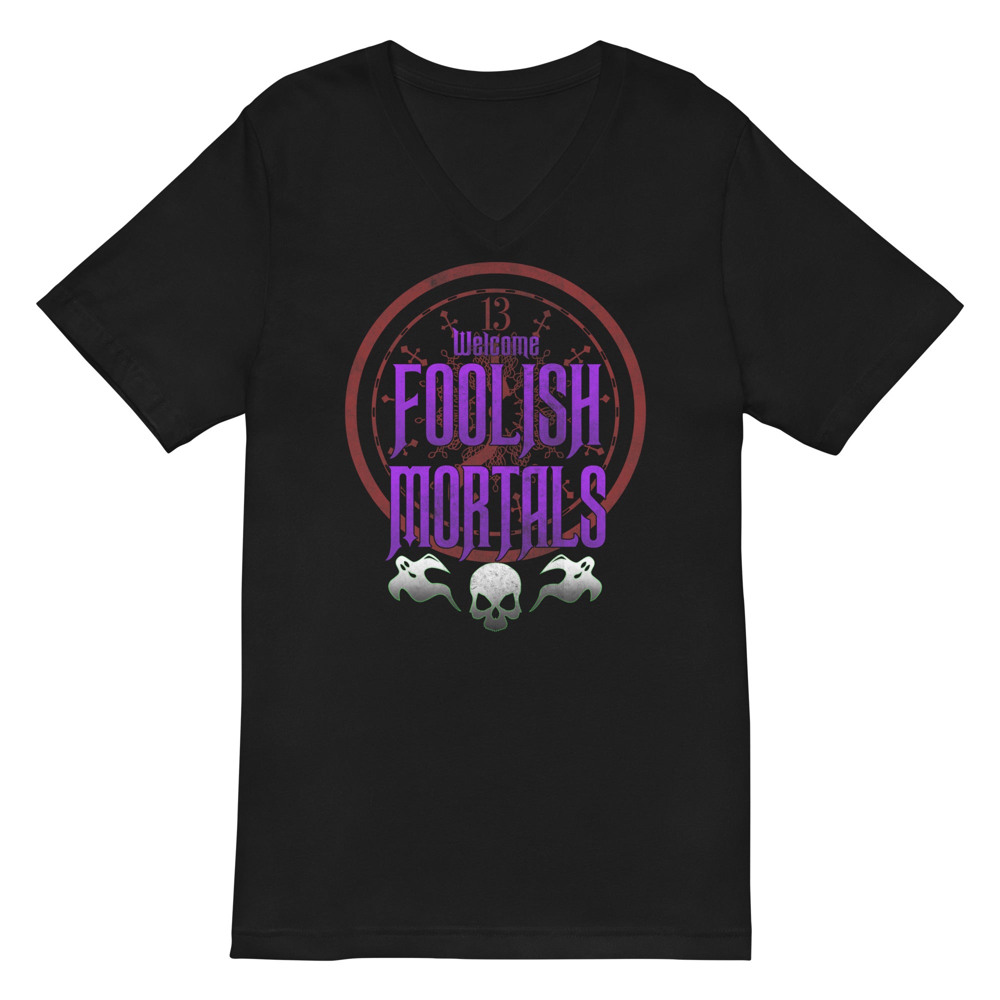 Welcome Foolish Mortals Haunted Mansion Women’s Short Sleeve V-Neck T-Shirt - Edge of Life Designs