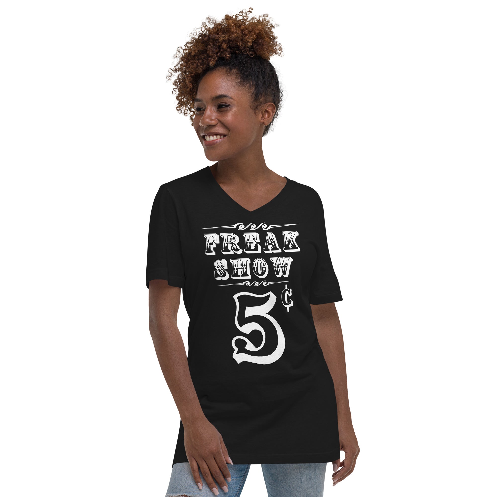Carnival Freak Show 5 Cents Women’s Short Sleeve V-Neck T-Shirt - Edge of Life Designs
