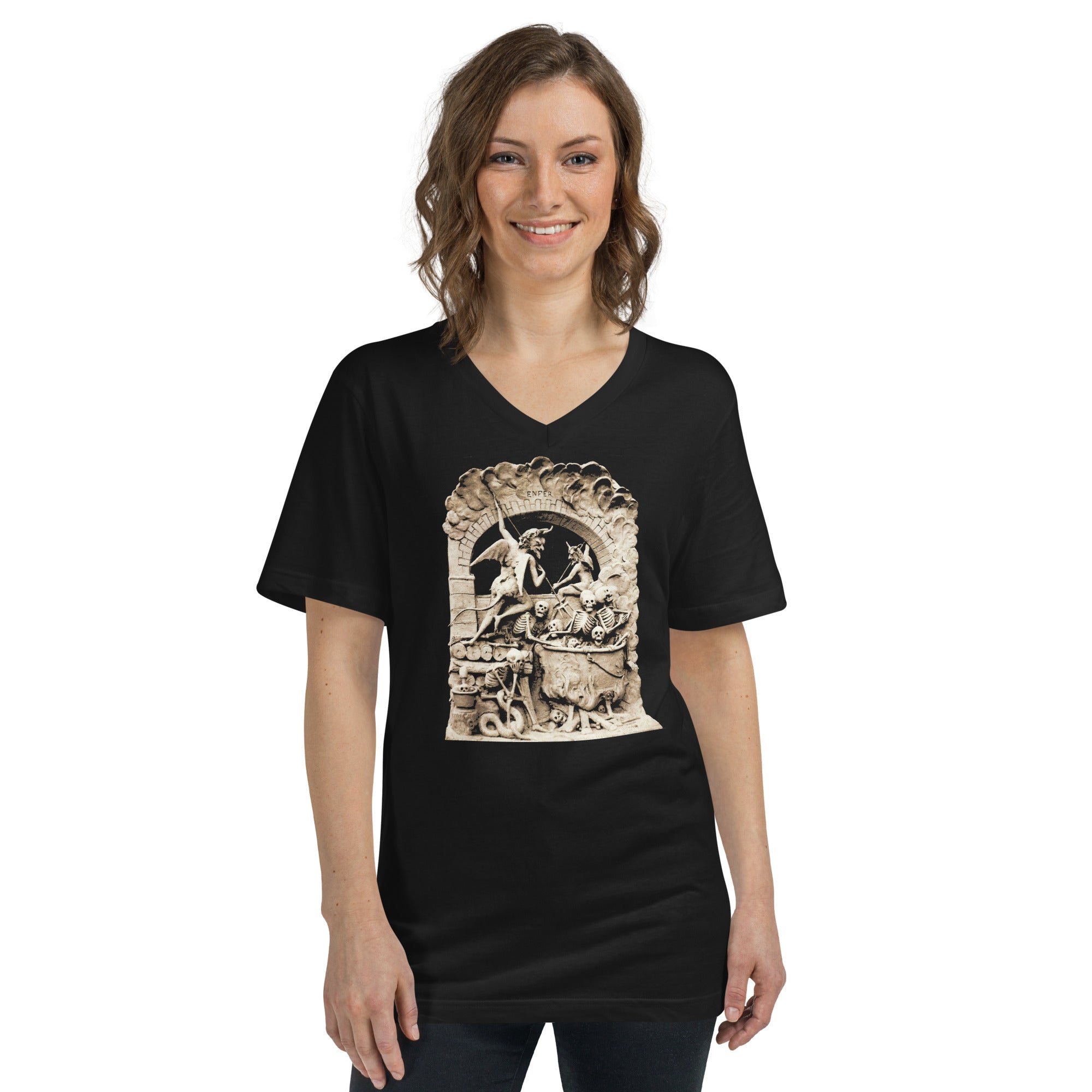 Les Diableries The Pits of Hell and the Devil Women’s Short Sleeve V-Neck T-Shirt - Edge of Life Designs