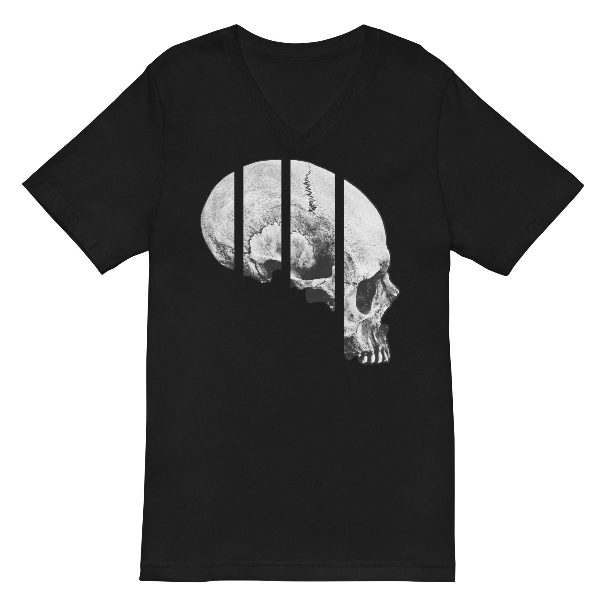 Exploded Elongated Human Skull Women’s Short Sleeve V-Neck T-Shirt - Edge of Life Designs