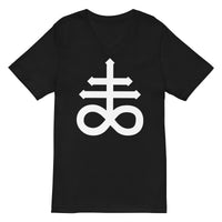 White Leviathan Cross design on unisex V-neck shirt, front view