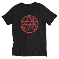 Necronomicon Symbol design on unisex V-neck shirt, front view