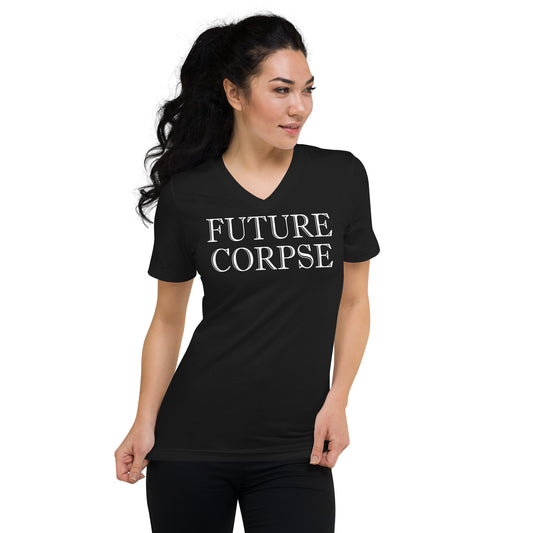 Future Corpse design on unisex V-neck shirt, front view