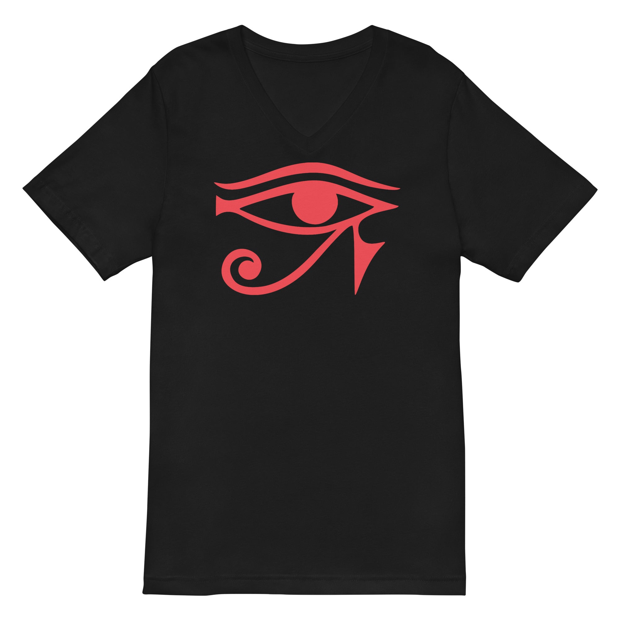 Eye of Ra Egyptian Goddess Women’s Short Sleeve V-Neck T-Shirt Red Print - Edge of Life Designs