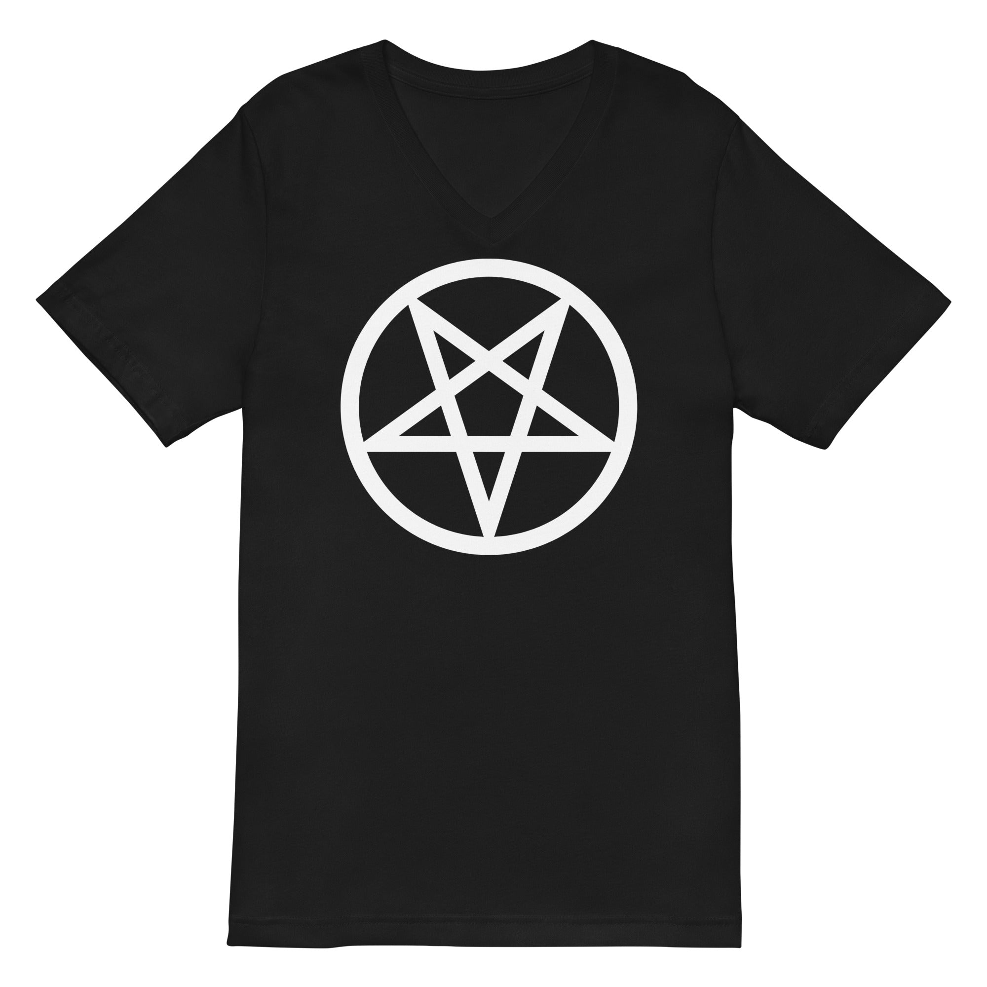 White Classic Inverted Pentagram Occult Symbol Women’s Short Sleeve V-Neck T-Shirt