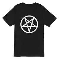 White Inverted Pentagram design on unisex V-neck shirt, front view