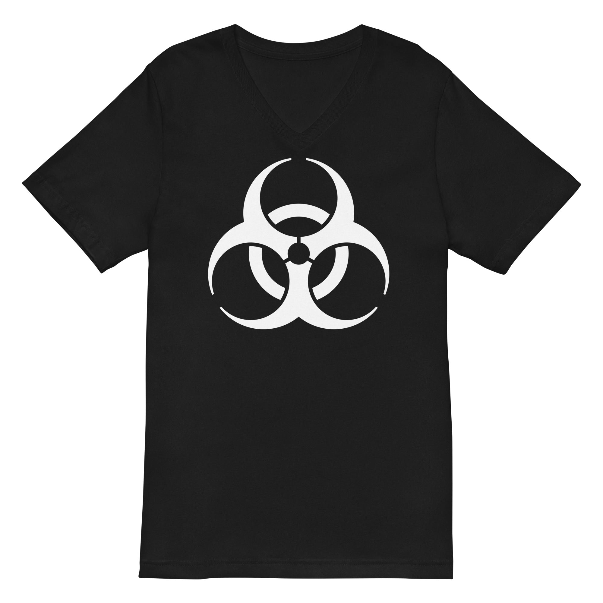 White Biohazard Sign Toxic Chemical Symbol Women’s Short Sleeve V-Neck T-Shirt