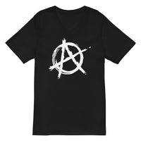 White Anarchy Symbol design on unisex V-neck shirt, front view