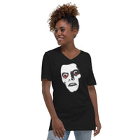 Pazuzu Captain Howdy design on unisex V-neck shirt, front view