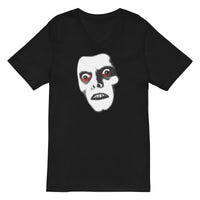 Pazuzu Captain Howdy design on unisex V-neck shirt, front view