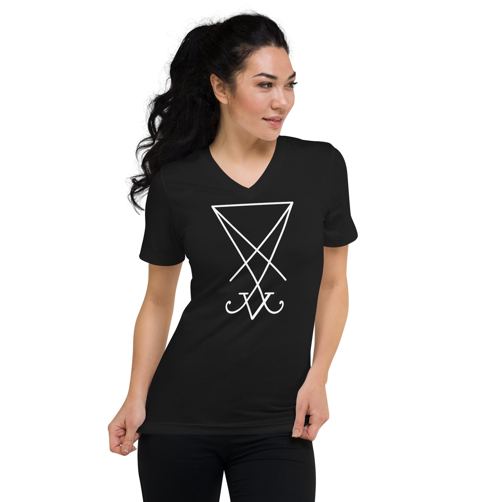 White Sigil of Lucifer (Seal of Satan) The Grimoire of Truth Women’s Short Sleeve V-Neck T-Shirt