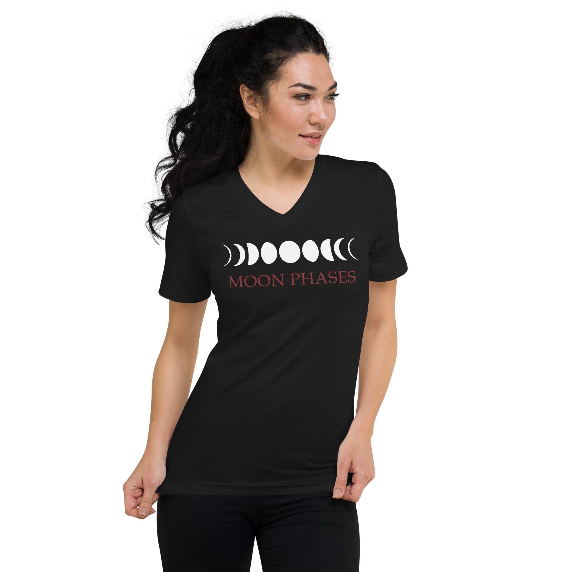 Lunar Moon Phases Waxing Waning New Full Moon Women’s Short Sleeve V-Neck T-Shirt