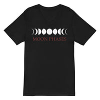 Lunar Moon Phases design on unisex V-neck shirt, front view