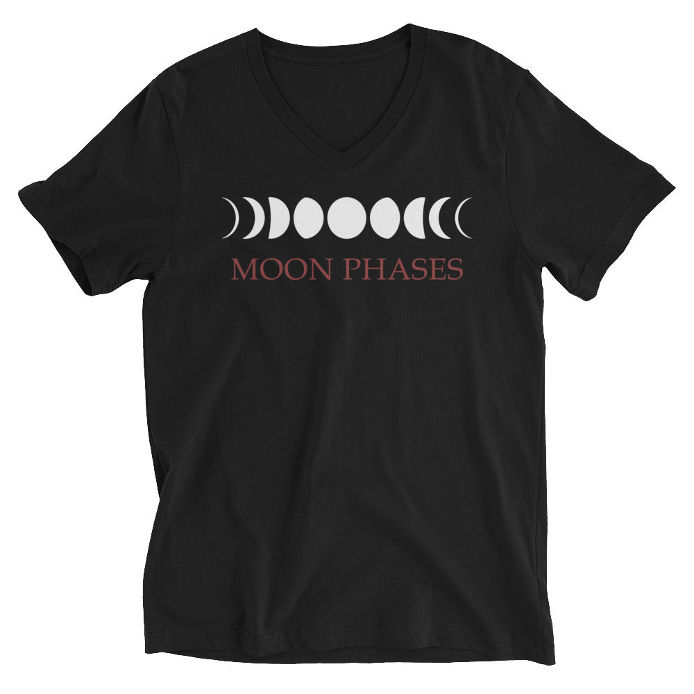 Lunar Moon Phases Waxing Waning New Full Moon Women’s Short Sleeve V-Neck T-Shirt