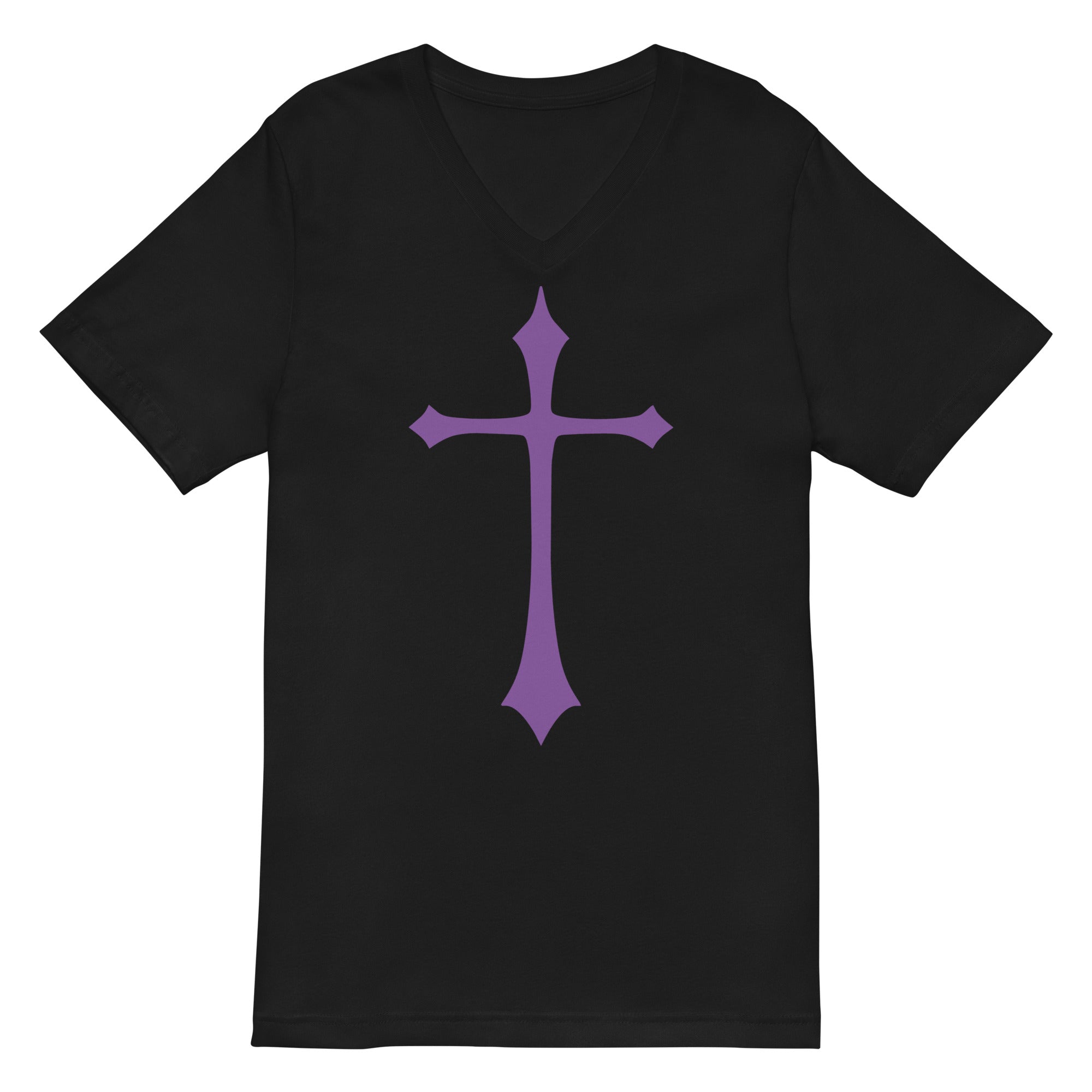 Purple Gothic Medeival Holy Cross Women’s Short Sleeve V-Neck T-Shirt