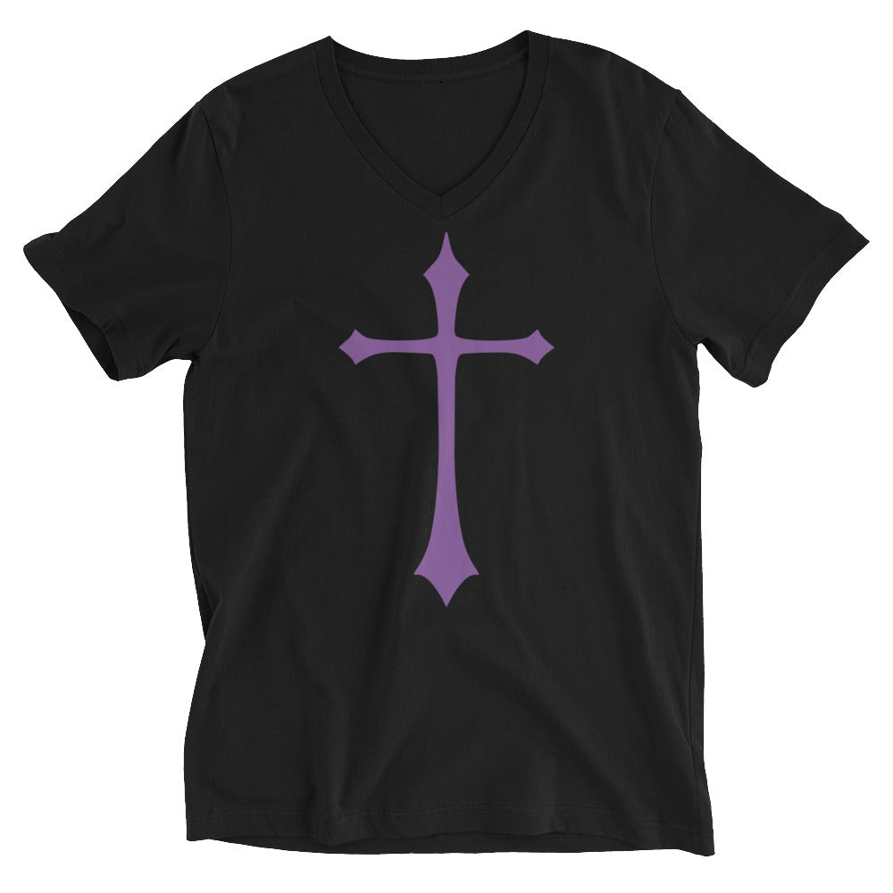 Purple Gothic Medeival Holy Cross Women’s Short Sleeve V-Neck T-Shirt