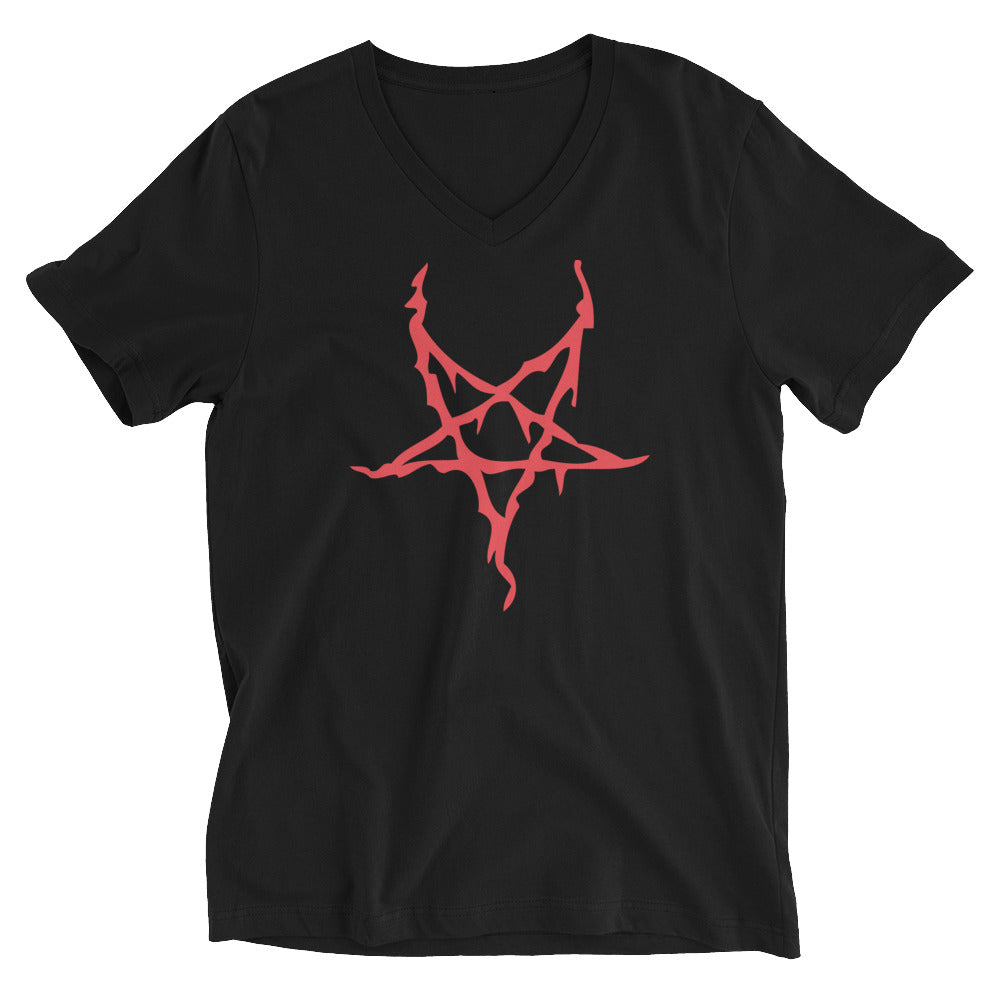Red Melting Inverted Pentagram Black Metal Style Women’s Short Sleeve V-Neck T-Shirt