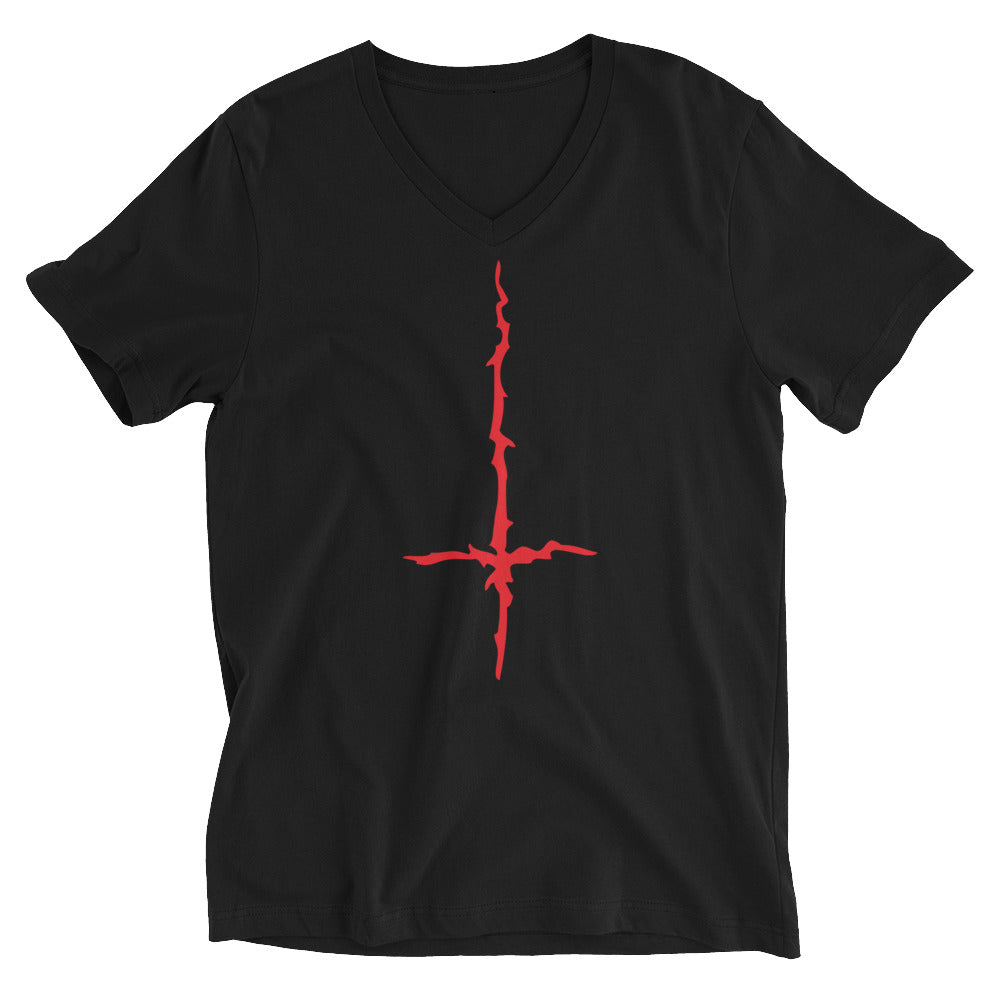 Red Melting Inverted Cross Black Metal Style Women’s Short Sleeve V-Neck T-Shirt