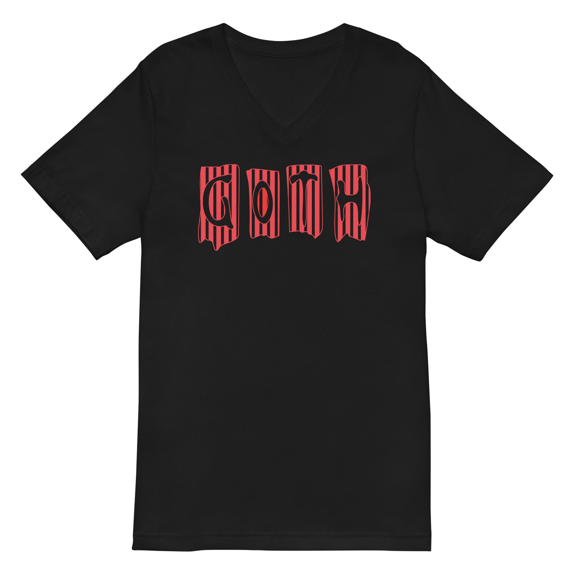 Black and Red Vertical Stripe Goth Wallpaper Style Women’s Short Sleeve V-Neck T-Shirt