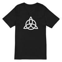 Celtic Triquetra design on unisex V-neck shirt, front view