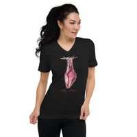 Shy Vampire Bat design on unisex V-neck shirt, front view