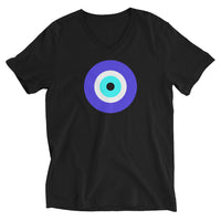 Classic Evil Eye design on unisex V-neck shirt, front view