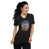 Carina Nebula JWST design on unisex V-neck shirt, front view