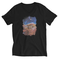 Carina Nebula JWST design on unisex V-neck shirt, front view
