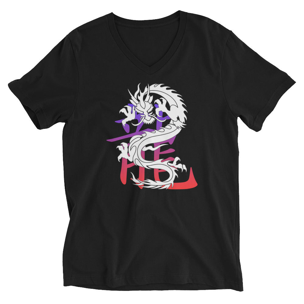 Lucky Chinese Dragon with Ancient Symbol Short Sleeve V-Neck T-Shirt