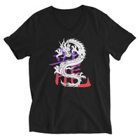 Lucky Chinese Dragon design on unisex V-neck shirt, front view