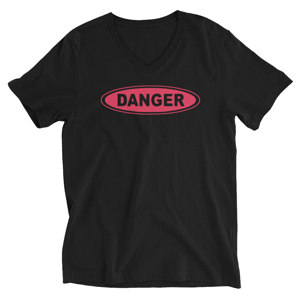 Red Danger Warning Sign Short Sleeve V-Neck T-Shirt