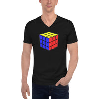 Magic Speed Cube design on unisex V-neck shirt, front view