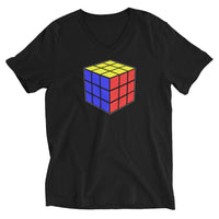 Magic Speed Cube design on unisex V-neck shirt, front view