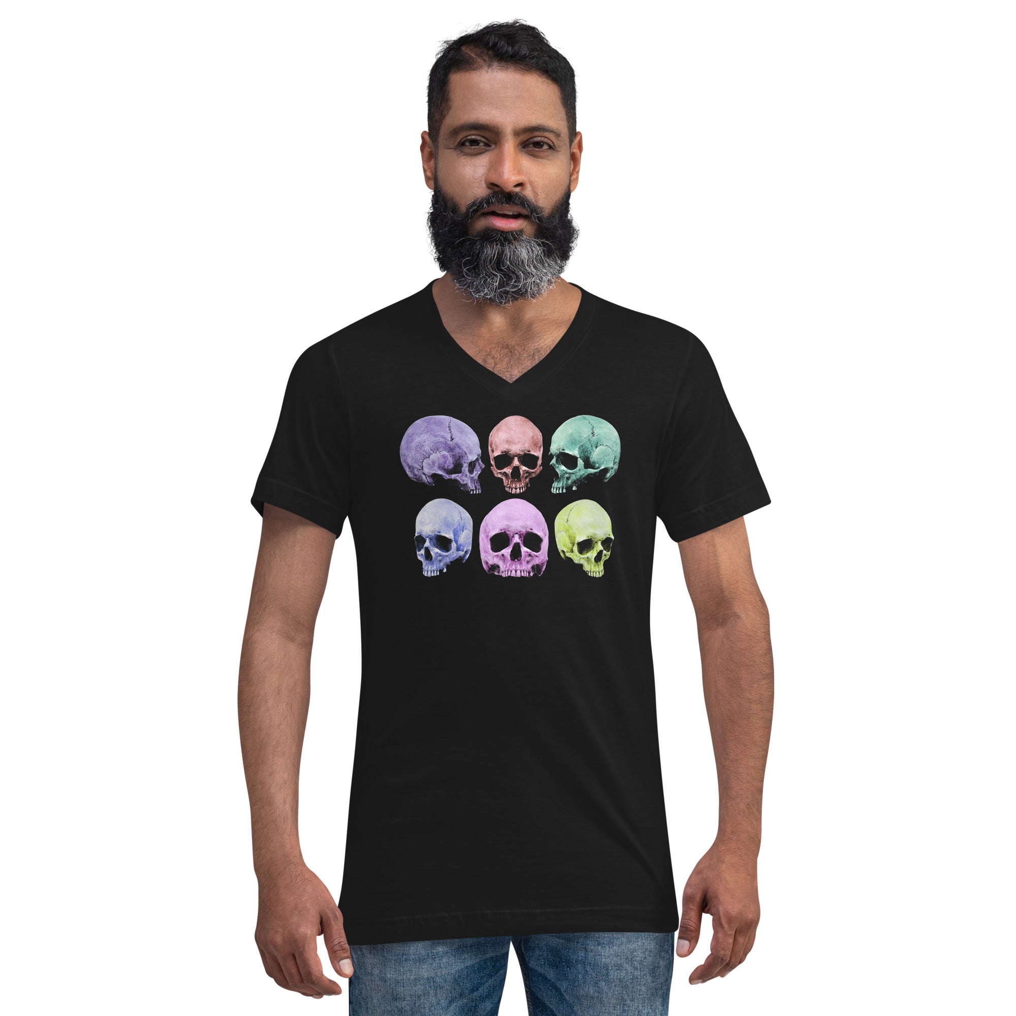 Pastel Colored Death Skulls Goth Fashion Short Sleeve V-Neck T-Shirt