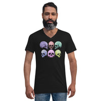 Pastel Death Skulls design on unisex V-neck shirt, front view